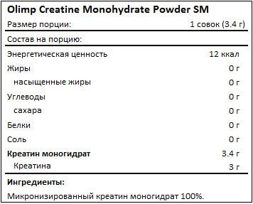 Состав Olimp Creatine Monohydrate Powder SM